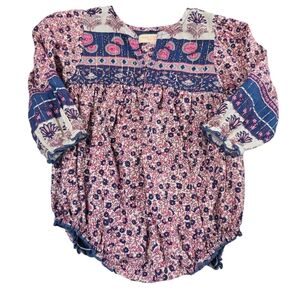 Pink Chicken Floral Romper - Pink and Blue